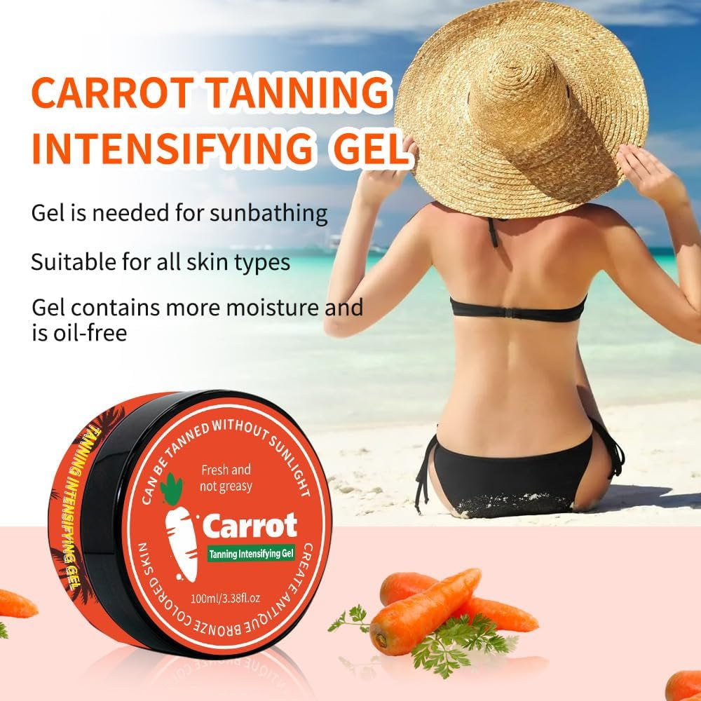 Carrot Tanning Gel, Contains Carotene Tanning Accelerator, Tanning Accelerator Cream for Sunbeds,Summer Beach Bath Bronze Long-Lasting Self-Tanning Waterproof Tanning Cream-100Ml