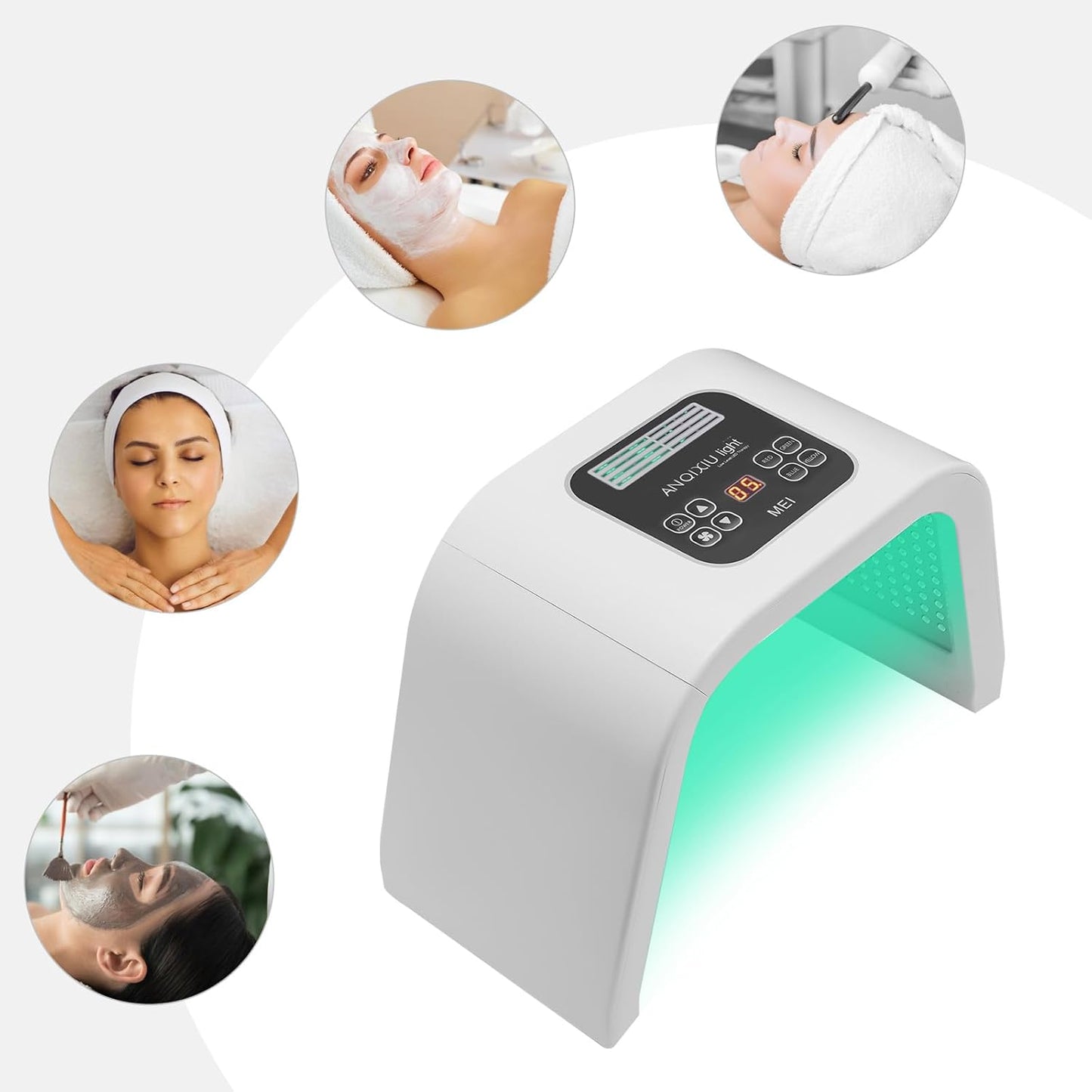 7 Colour LED Face Light Therapy Mask, Portable LED Face Mask, Skincare Facial Machine, Red Light Therapy Lamp for Face & Body for Face Body Wrinkle Removal Anti-Aging Skin Rejuvenation Facial Care