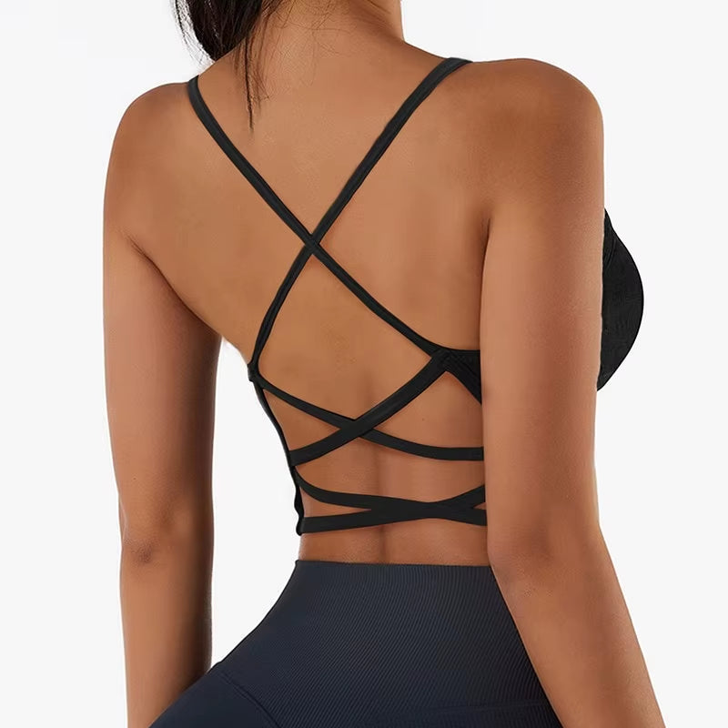 Women Cross Strap Sports Bra Top Women Push up Sport Bra Yoga Gym Crop Top Brassiere Fitness Top Sport Bra Breathable Bras