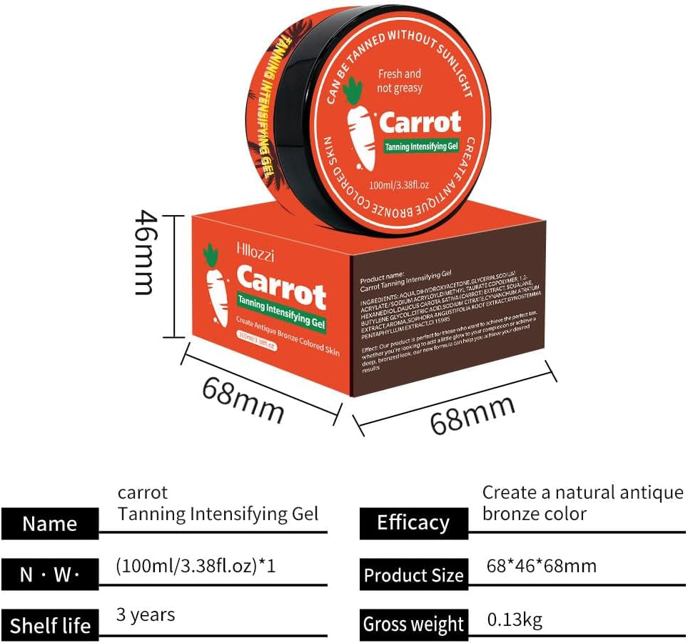 Carrot Tanning Gel, Contains Carotene Tanning Accelerator, Tanning Accelerator Cream for Sunbeds,Summer Beach Bath Bronze Long-Lasting Self-Tanning Waterproof Tanning Cream-100Ml