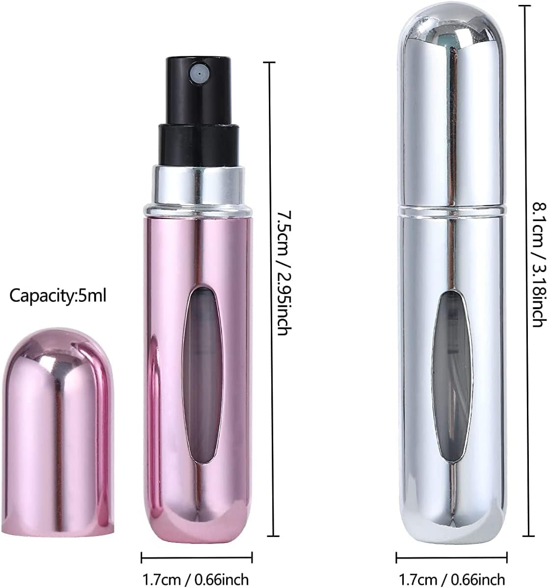 4 X 5 Ml Perfume Atomiser, Portable Pump Type Metal Refillable Perfume Bottle, Perfume Atomiser Refillable - Mini Pocket Atomiser (Black, Silver, Pink, Gold))