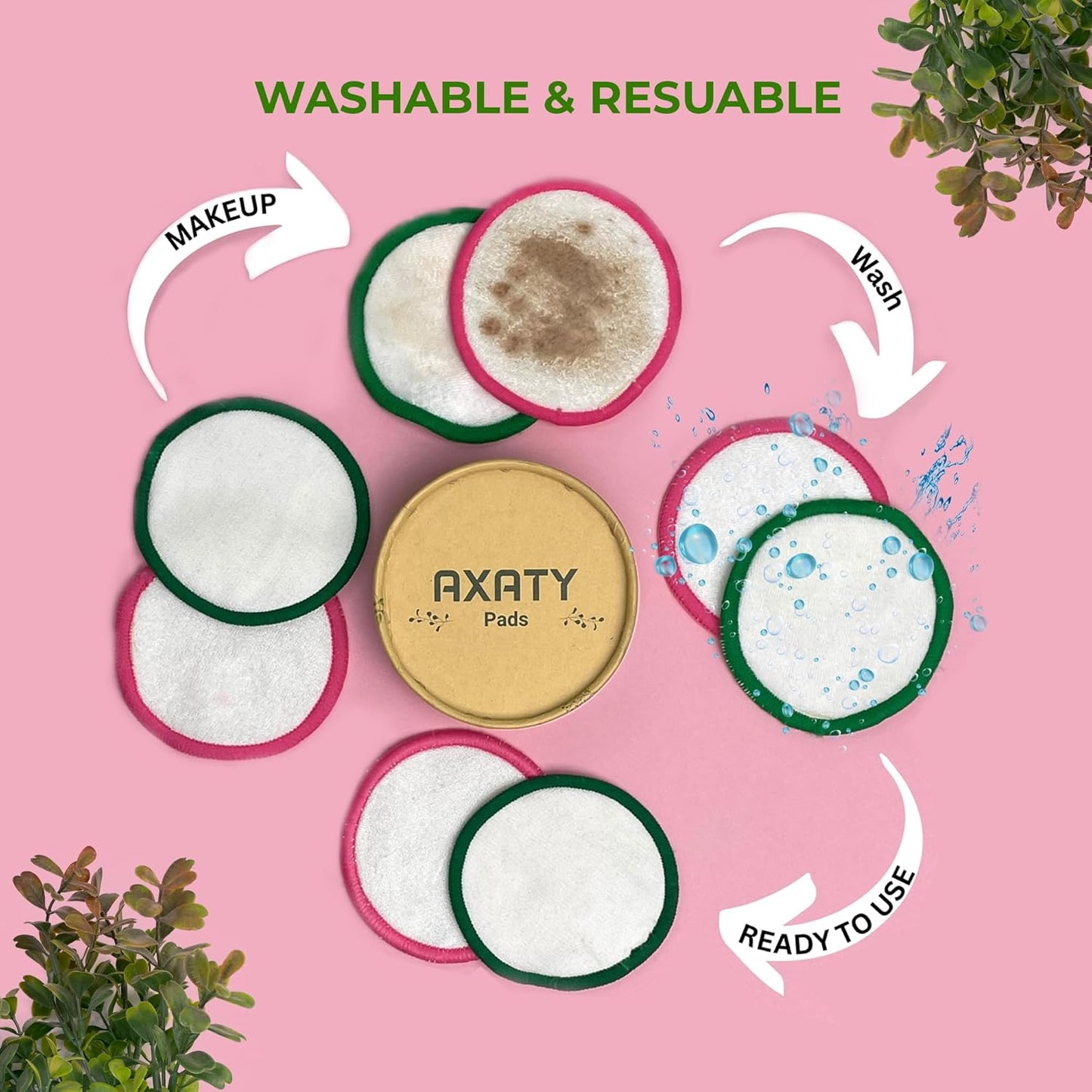 3-Layers 20 Reusable Makeup Remover Pads-Organic Bamboo Cotton Pads Eco-Friendly Reusable Face Pads Makeup Remover for All Skin Types with Cotton Draw String Laundry Bag (8CM) (20 PADS SET)