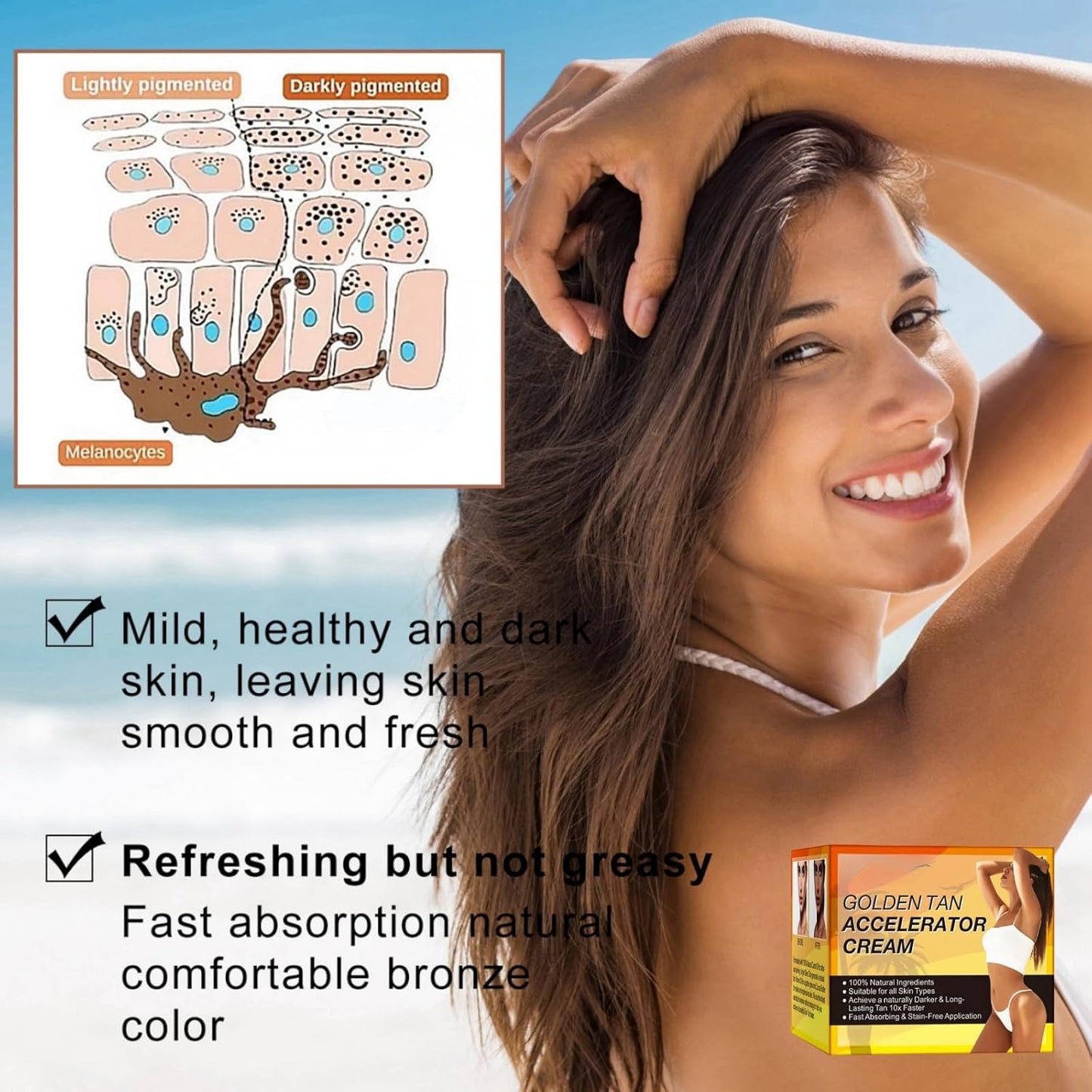 100Gtanning Accelerator Cream,Long-Lasting Rapid Tanning Cream,Sunbed Tanning Accelerator,Sunbed Cream Effective in Sunbeds & Outdoor Sun,Tan Enhancers & Accelerators for Sun,Tanning Cream for Sunbed