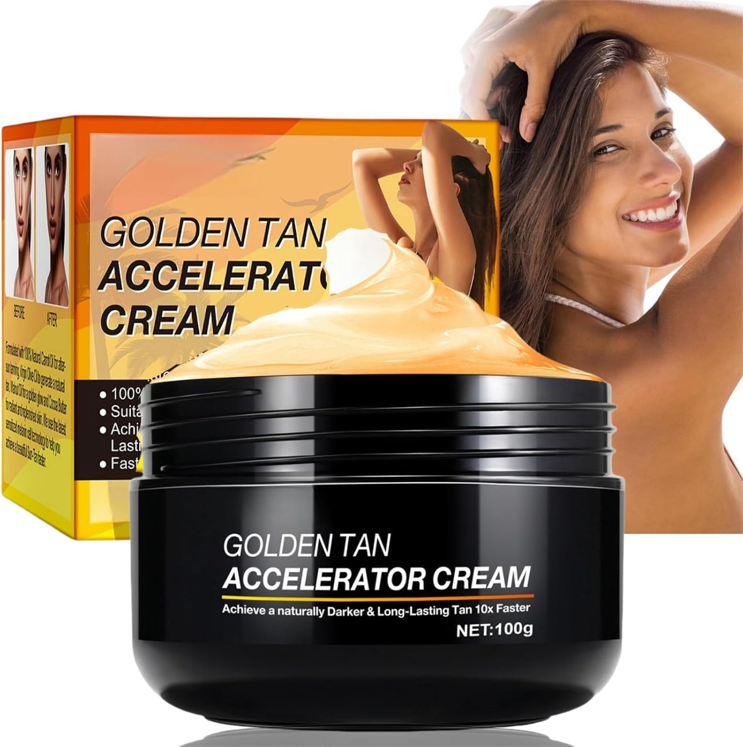 100Gtanning Accelerator Cream,Long-Lasting Rapid Tanning Cream,Sunbed Tanning Accelerator,Sunbed Cream Effective in Sunbeds & Outdoor Sun,Tan Enhancers & Accelerators for Sun,Tanning Cream for Sunbed