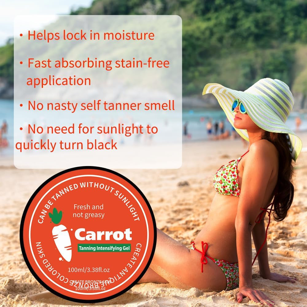 Carrot Tanning Gel, Contains Carotene Tanning Accelerator, Tanning Accelerator Cream for Sunbeds,Summer Beach Bath Bronze Long-Lasting Self-Tanning Waterproof Tanning Cream-100Ml