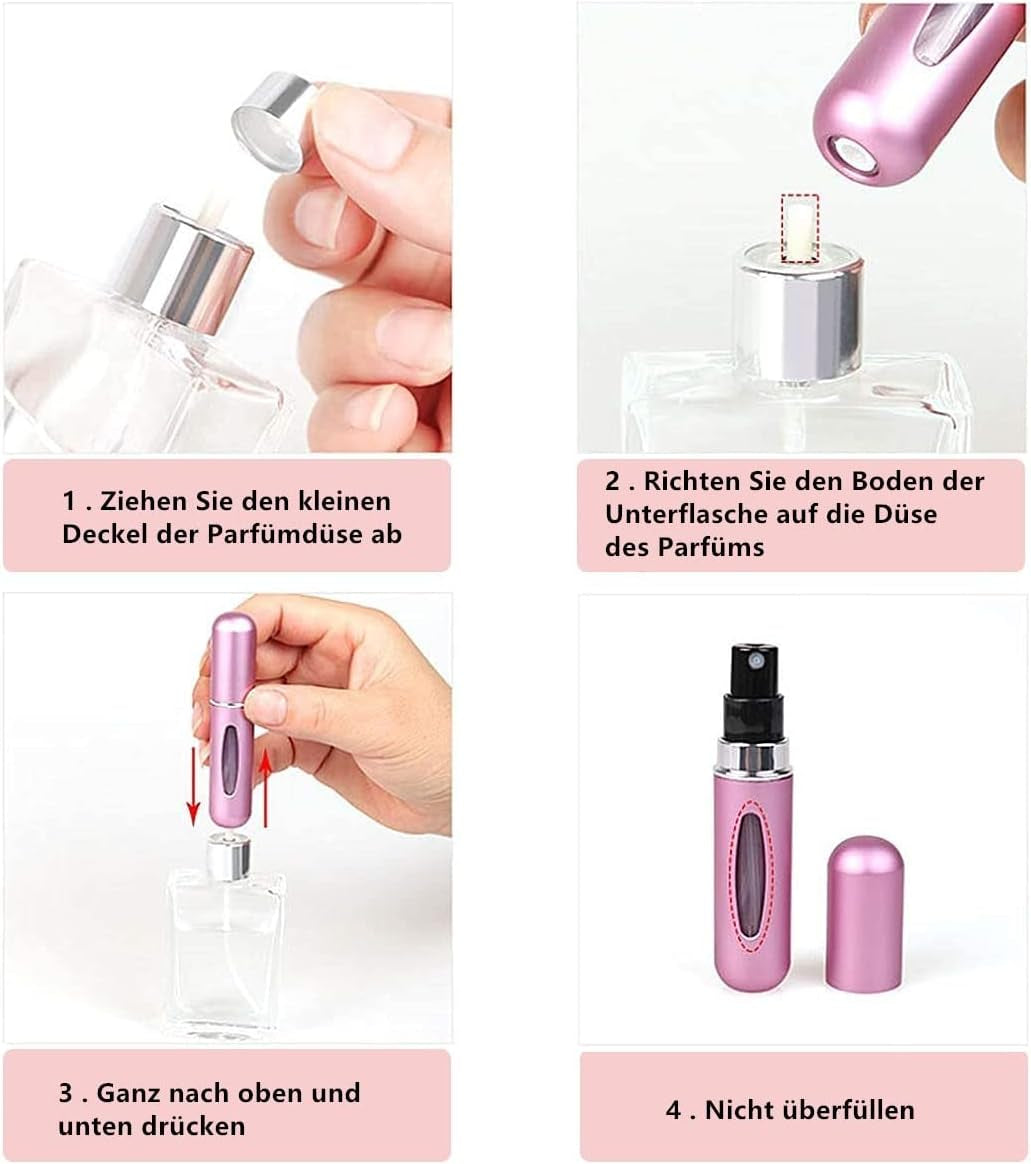 4 X 5 Ml Perfume Atomiser, Portable Pump Type Metal Refillable Perfume Bottle, Perfume Atomiser Refillable - Mini Pocket Atomiser (Black, Silver, Pink, Gold))