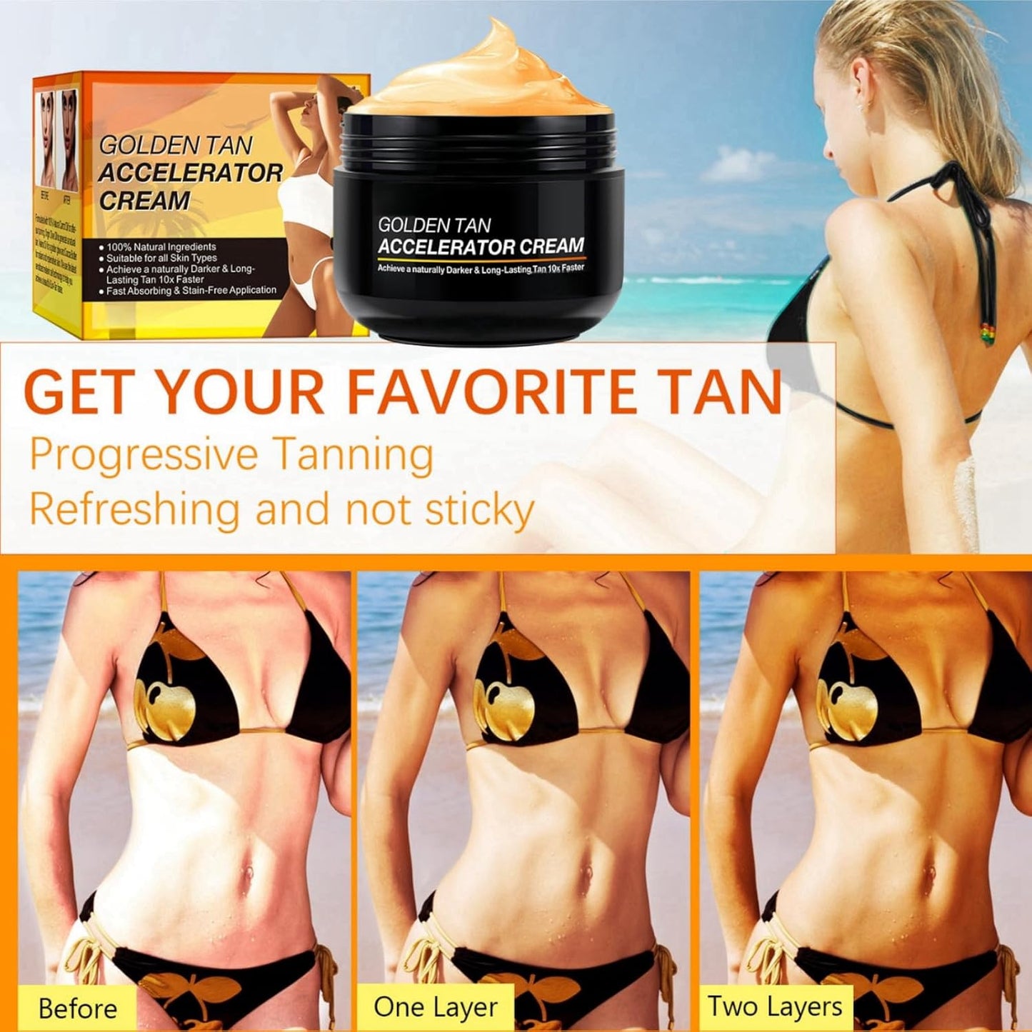 100Gtanning Accelerator Cream,Long-Lasting Rapid Tanning Cream,Sunbed Tanning Accelerator,Sunbed Cream Effective in Sunbeds & Outdoor Sun,Tan Enhancers & Accelerators for Sun,Tanning Cream for Sunbed
