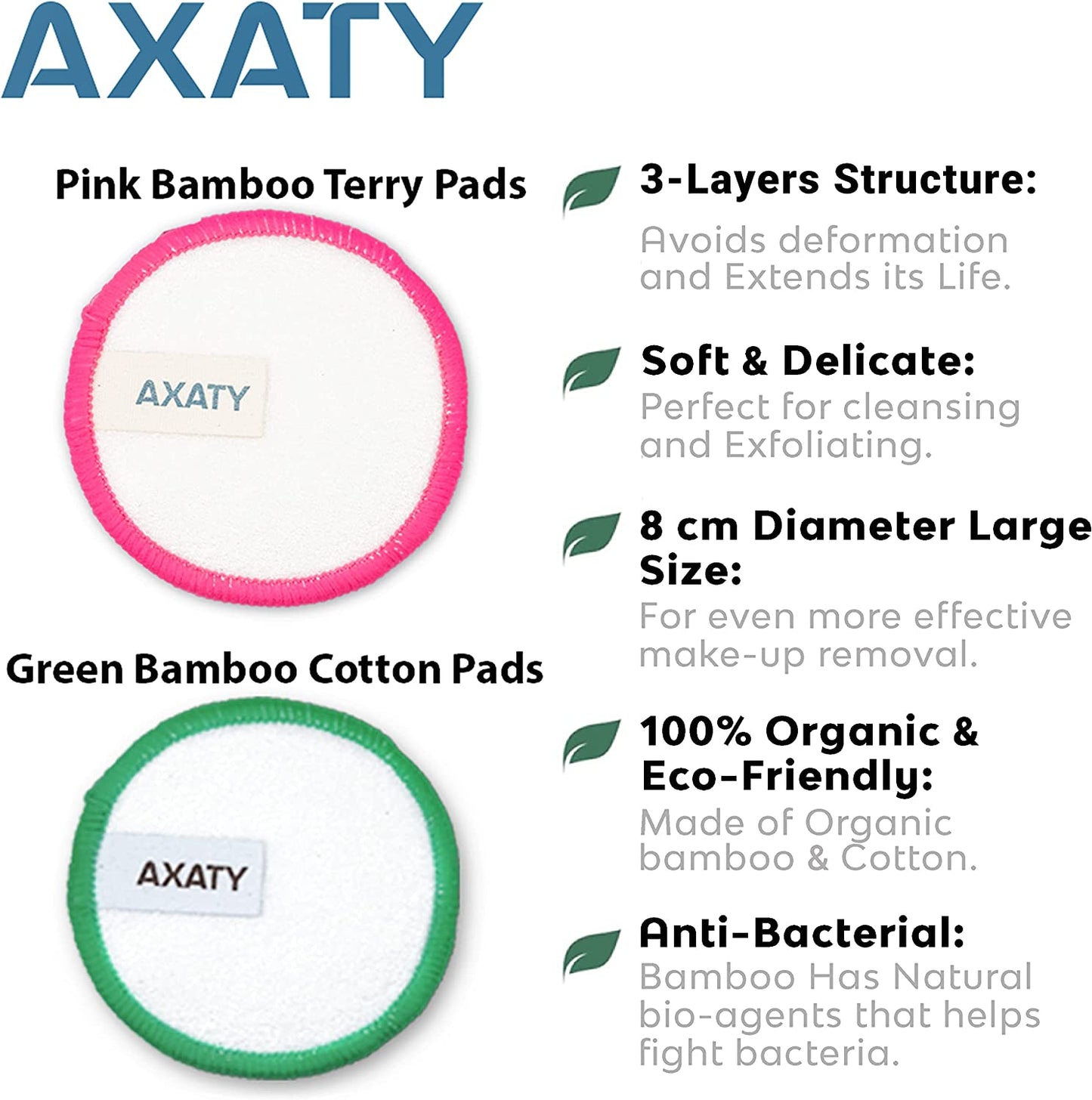 3-Layers 20 Reusable Makeup Remover Pads-Organic Bamboo Cotton Pads Eco-Friendly Reusable Face Pads Makeup Remover for All Skin Types with Cotton Draw String Laundry Bag (8CM) (20 PADS SET)