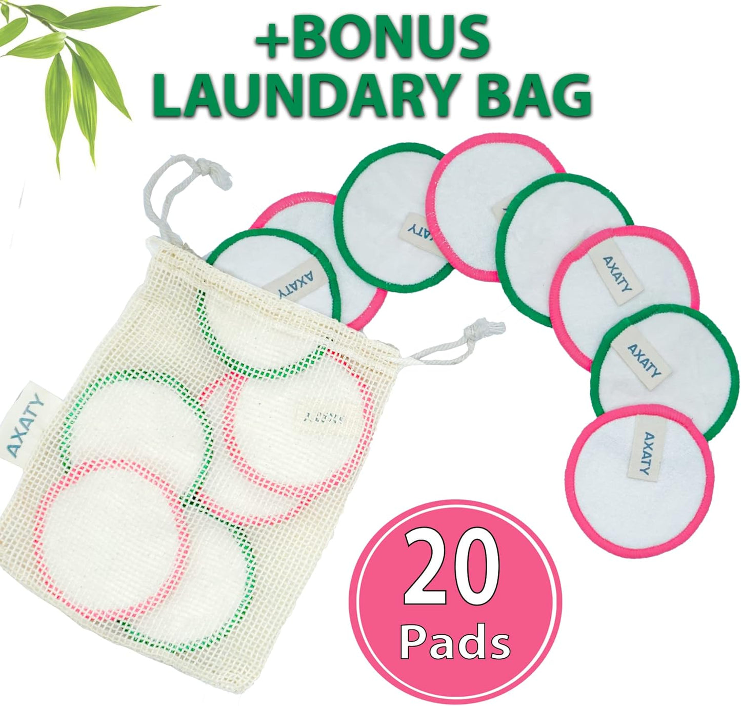 3-Layers 20 Reusable Makeup Remover Pads-Organic Bamboo Cotton Pads Eco-Friendly Reusable Face Pads Makeup Remover for All Skin Types with Cotton Draw String Laundry Bag (8CM) (20 PADS SET)