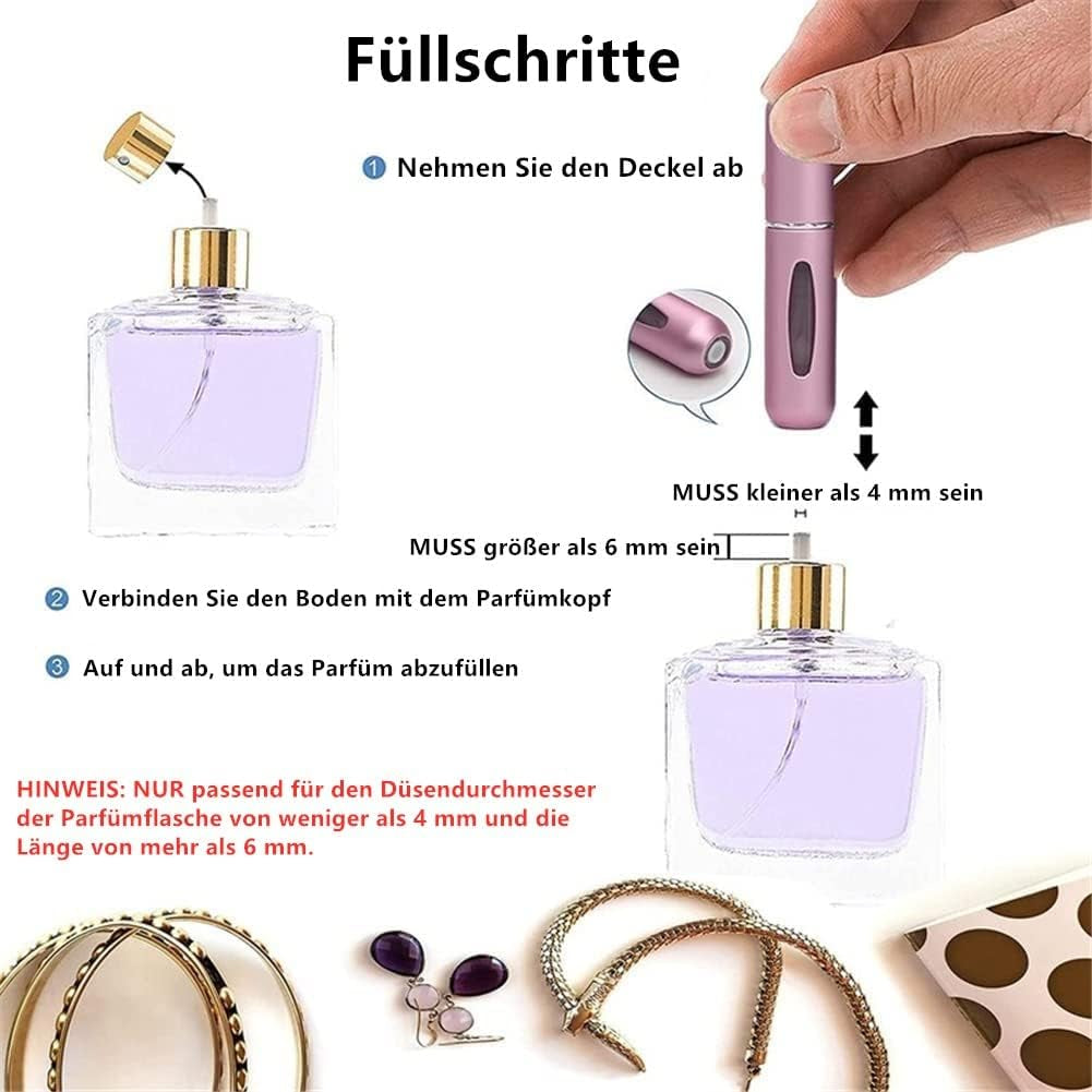 4 X 5 Ml Perfume Atomiser, Portable Pump Type Metal Refillable Perfume Bottle, Perfume Atomiser Refillable - Mini Pocket Atomiser (Black, Silver, Pink, Gold))