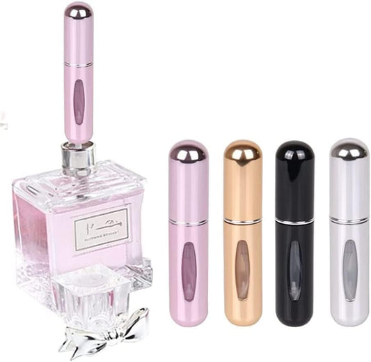 4 X 5 Ml Perfume Atomiser, Portable Pump Type Metal Refillable Perfume Bottle, Perfume Atomiser Refillable - Mini Pocket Atomiser (Black, Silver, Pink, Gold))