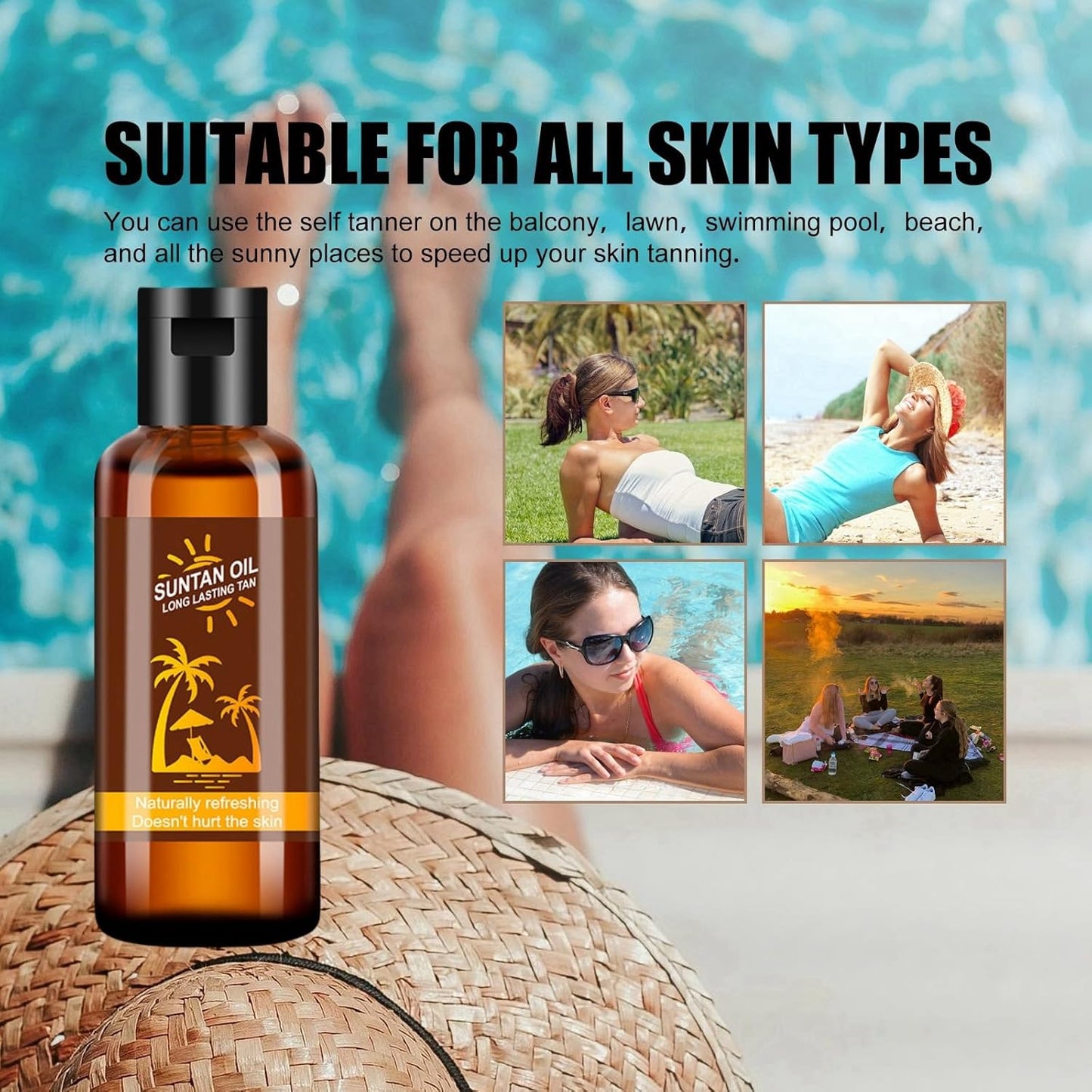2Pcs Tanning Oil,Tanning Accelerator Oil,Sunbed Tanning Accelerator Effective in Sunbed Outdoor Sun,Extreme Dark Intensive Tanning Oil,Natural Ingredients Intensive Tanning Gel,Tan Accelerator Gel