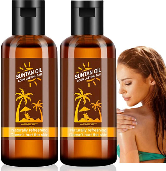 2Pcs Tanning Oil,Tanning Accelerator Oil,Sunbed Tanning Accelerator Effective in Sunbed Outdoor Sun,Extreme Dark Intensive Tanning Oil,Natural Ingredients Intensive Tanning Gel,Tan Accelerator Gel