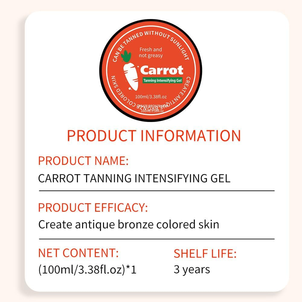 Carrot Tanning Gel, Contains Carotene Tanning Accelerator, Tanning Accelerator Cream for Sunbeds，Summer Beach Bath Bronze Long-Lasting Self-Tanning Waterproof Tanning Cream-100Ml